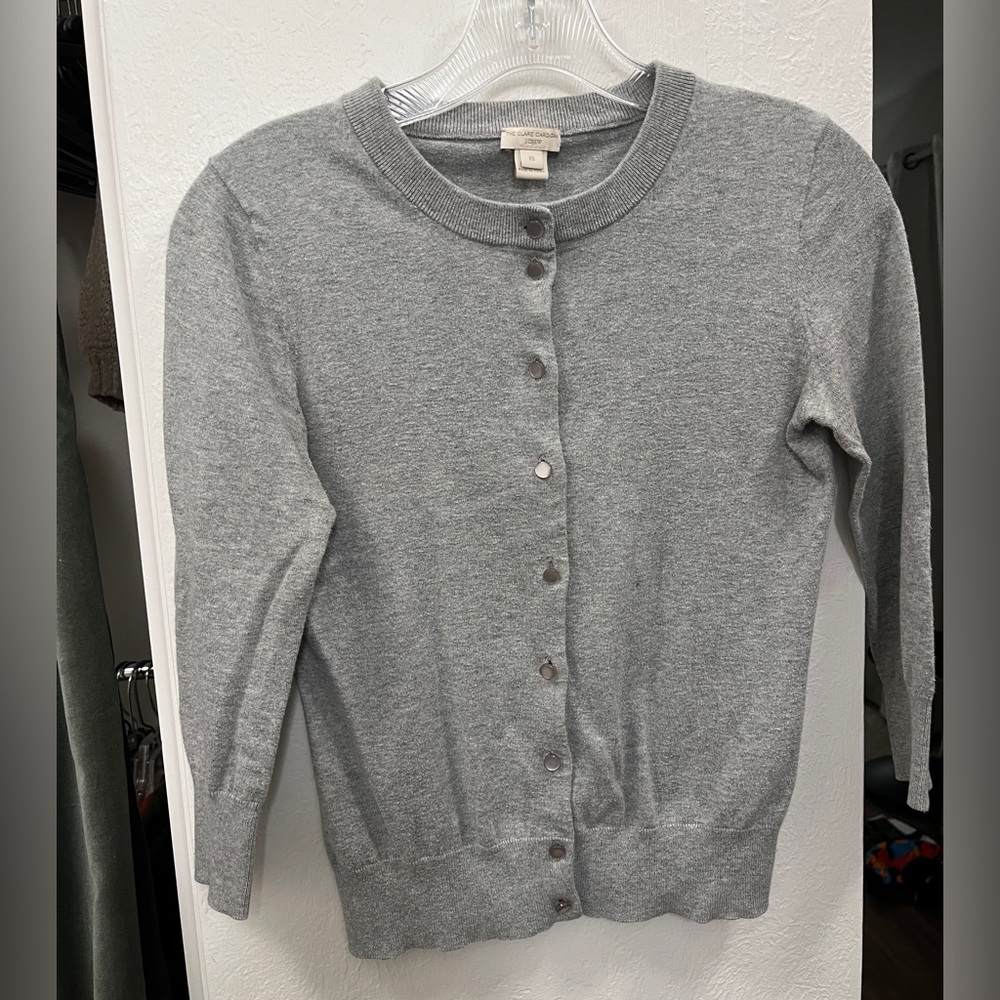 JCrew Clare Cardigan - classic 3/4 sleeve cotton heather gray